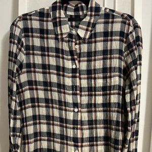 Women's Jenni Kayne Size M Cream/Blue/Red Plaid Cotton Button-down Shirt